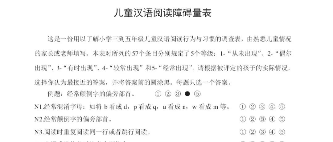 儿童汉语阅读障碍量表，附评分标准！-自遇智库